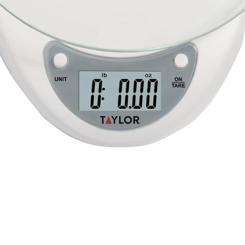 Digital Kitchen Scale With Glass Platform, Tare Button, White Plastic Body, 11 Lb 5 Kg Capacity, Precise 0.1 Oz And 1 G Increments display