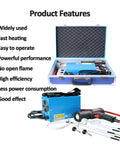 Heavy Duty 1500W Magnetic Induction Heater For Rust Eaten Bolts Stuck Screws And Seized Bearings Plus Fast 800 Degree Bolt Nut Seizer Remover With Rugged Gear Case in blue carrying case with tools.
