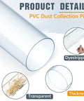 Close-up of Six Piece Clear PVC Dust Collection Tubes 4 Inch Diameter 36 Inch Long with transparent and durability features shown.