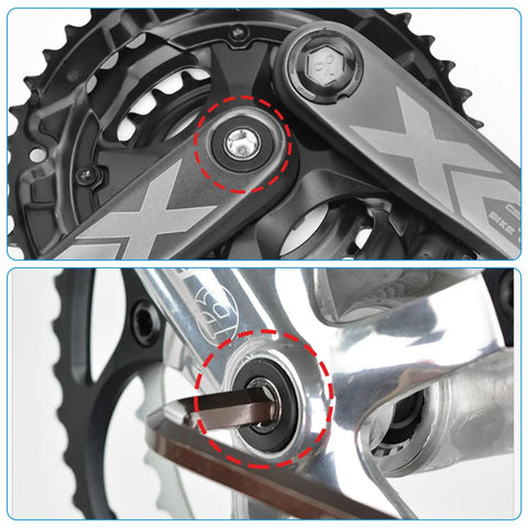 Close-up of 4 Pack Bike Hex Crank Arm Bolts 8mm M8 Thread High Strength Steel for square hole crank arm fixings in bike crankset