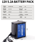 12V 5200mAh Lithium Battery Pack With 1A Charger for LED Strips, RC Cars, Boats, CCTV Cameras, Routers, and DIY Projects, dimensions labeled