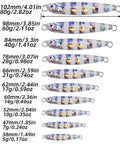Heavy Duty 40G Saltwater Fishing Jigs Straight Fire Speed And Slow Jigging Pitching Lure Collection showing various sizes and weights.