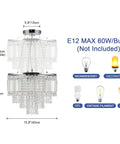 Five Light Crystal Chandelier Pendant Ceiling Light Fifteen Point Seven Inch Modern Glam For Dining Room Living Room Bedroom Bathroom Convertible To Semi Flush Mount with dimensions and bulb type info.