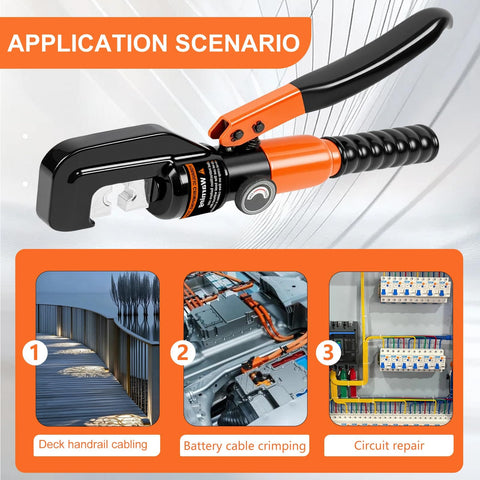 Beefed Up Hydraulic Crimping Tool Kit With 9 Dies For Battery Cables And Wire 12 AWG To 2/0 AWG Copper Aluminum Stainless Steel 6 Ton Crimper Ideal For Automotive And Marine Electrical Projects Durable Build For Quick Consistent Crimps