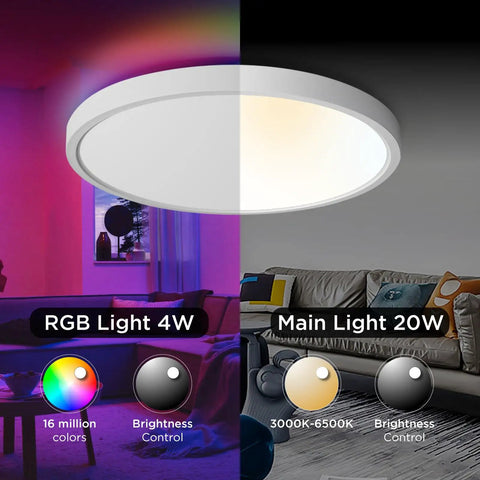 Smart Ceiling Light Flush Mount LED WiFi RGB Dimmed With Alexa And Google Home Voice Control No Fuss Low Profile Ambient Fixture