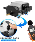 AP30A Portable Air Assist Pump 0 To 30 Liters Per Minute Adjustable Airflow For CNC Engraving Machines showing cushioning pads and noise level meter