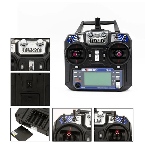 Flysky FS-i6 6CH 2.4GHz AFHDS 2A RC Transmitter with FS-iA6B Receiver close-up details and battery compartment view