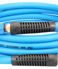 Lightweight Hybrid Air Compressor Hose Quarter Inch X 10 Feet Lay Flat Anti Kink Rubber Pvc Blend With Aluminum Push Connect Quick Coupler And Industrial Plug Blue No Sweat Job Ready