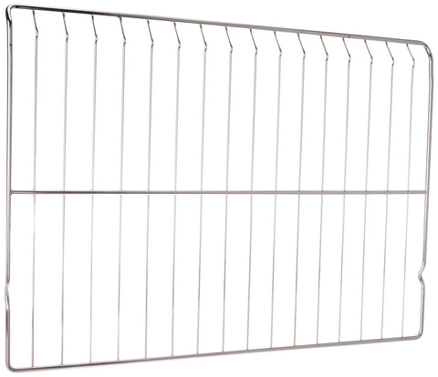 Range Oven Rack Replacement WB48T10095 OEM Quality Oven Rack shown from side angle, heavy duty silver steel design for stability