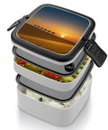 Desert Camel Silhouette Bento Box For Adults 1000ml Double Layer Leakproof Lunch Box with Spoon and Handle, stackable design.