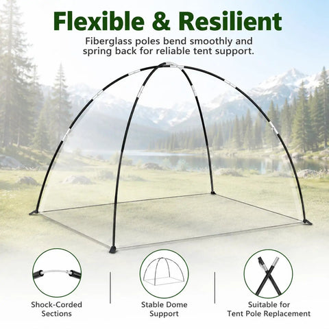 8.5Feet Fiberglass Tent Pole Replacement Kit Pre Assembled Black Trek Poles 8mm Diam 8-Pole Set dome structure illustration