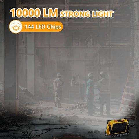 Rock Solid 120W Led Solar Work Light With Stand Blasts A Badass Ten Thousand Lumens Via Four Simple Switches Fully Rechargeable And IP65 Rated For Camping Fishing Car Detailing And Outdoor Chores Yellow