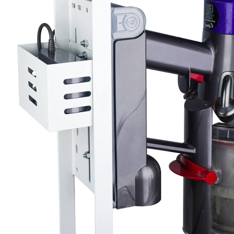 Dyson Vacuum Stand Organizer For V15 V12 V11 V10 V8 V7 V6 Cordless Models, showing bracket holder detail, heavy-duty metal, white.