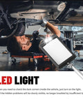 Extendable Car Inspection Mirror With Light 12 To 35 Inch Telescoping Tool LED View 360 Degree Adjustable Non Slip Grip For Tight Spots Under Dash And Engine Bay Easy Reach Vision, mechanic using LED mirror under car
