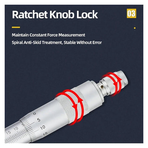 Digital Caliper, Micrometer Internal Diameter Measuring Tool with ratchet lock knob and anti-skid grip for stable measurements.
