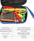 Three Phase Sequence Tester With LED Indicator And Buzzer For 60V To 600V AC A Pro Grade NoNonsense Gear For Detecting Phase Presence And Rotation Compact Electric Meter For Industrial Checks, with leads in case