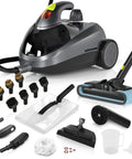 Heavy Duty Steam Cleaner For Home 1500W High Pressure Canister Steamer with various attachments and a sleek gray design.