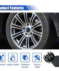 Upgrade Your Whip With These Slick Black Wheel Center Caps Providing Easy Snap Fit Mounting To Keep Rust Off Your Rim Hubs While Keeping Your Daily Driver Looking Tight On The Road. Image shows 54mm black wheel hub caps on silver alloy wheel.