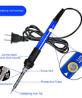 All In One Soldering Gear Kit With 60W Adjustable Temp And Digital Multimeter, features soldering iron with anti-skid handle