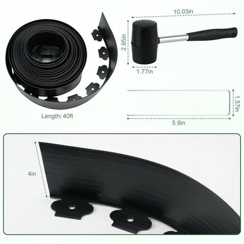 4 Inch Garden Landscape Edging Kit With 40 Ft Flexible Border 36 Metal Stakes And Rubber Mallet No Dig Lawn Edging close-ups