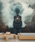 Epic Locomotive Through Foggy Forest 3D Wall Mural Dope Train Adventure Wallpaper For Living Room And Bedroom Large 118 Inch Wide By 82.6 Inch High Silk Cloth Durable Indoor Decor