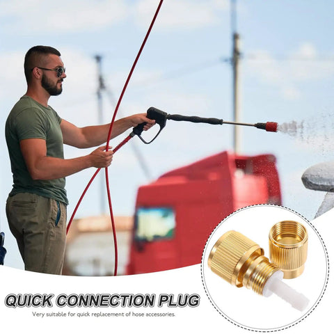 Person using Aluminum Alloy Plated Quick Hose Connector 2.37 Inch Leak Free Male Hose Connector for water spraying