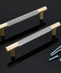 Knurled Cabinet Pulls 12 Pack, 6 Inch Long Metal Door And Drawer Pulls In Grey And Gold Finish with mounting screws