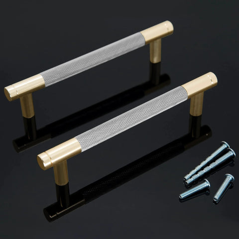 Knurled Cabinet Pulls 12 Pack, 6 Inch Long Metal Door And Drawer Pulls In Grey And Gold Finish with mounting screws