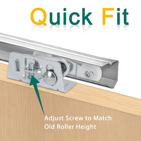 Twin Pocket Door Roller Set With Top Mount Rollers 7/8 Inch Wheels in alloy steel on installation track with adjust screw