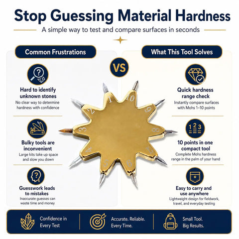 Mohs Hardness Test Kit With 1 To 10 Scale Pen And Ten Star Grip Pro Grade Rock Gemstone Mineral Hardness Tester, gold star tool