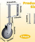 Heavy Duty Gate Wheel Spring Loaded Casters 4 Inch Sliding Gate Wheels set with size measurements and hardware included
