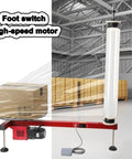 Electric Stretch Film Wrapping Machine Wrap Around Film Balers 15 7 Inch Turntable 30 Rpm High Speed Motor in warehouse with foot switch.