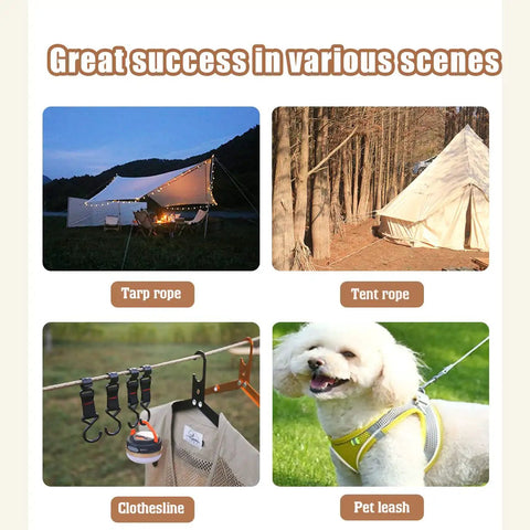 Camping Rope With Ratchet Pulley For Grab-And-Go Quick Setup used for tarp rope, tent rope, clothesline, pet leash