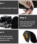 Steps showing how to attach Extended Welding Helmet Cover With Press Fit Seal That Cuts Glare And Adds Neck Protection Dope Fit For Lincoln Welding Helmets And Most Other Models Black