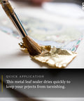 Speedball Mona Lisa metal leaf sealer being brushed onto gold leaf on artwork; clear, fast-drying, 2 oz