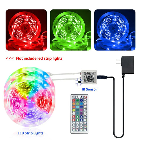 44 Key RGB LED Strip Light Controller Kit With IR Remote And Receiver, 24V Power Adapter For Easy Color Changing Mood Lighting, Plug And Play Setup For RGB Strips, Works With Bluetooth LED Light Strips