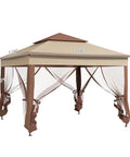 11x11 Pop Up Canopy Gazebo With Removable Screen Walls Instant Outdoor Shade Shelter For Backyard And Garden Portable Event Tent With Carry Bag Easy Setup Khaki, shown with dimensions and screen walls tied back.