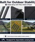 Portable Car Side Awning 210D Blackout Oxford Canopy Shelter Quick Suction Cup Setup With Heavy Pole Stake Kit showcasing support poles and stakes.