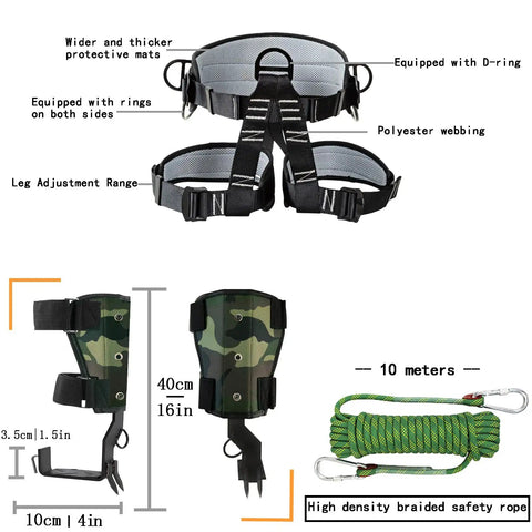 Tree Climbing Spikes And Gear Kit With Adjustable Belt And Nylon Rope For Climbing, Fruit Picking in Camouflage Set A
