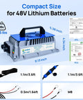 High Voltage 58 Point 4V 18Amp Lithium Ion Battery Charger with blue handle and cables, suitable for golf carts and trolling motors.