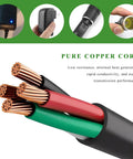 Close-up of pure copper core wires in black, red, and green sheath for No Sweat Ac To Dc Converter 100 To 240 Voltage Ac To 12 Volt 2 Amp Dc 24 Watt.