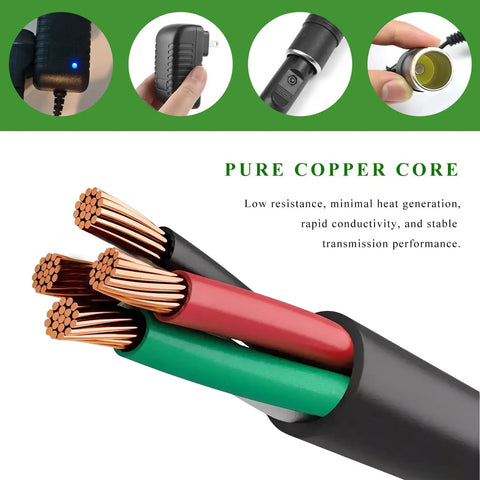 Close-up of pure copper core wires in black, red, and green sheath for No Sweat Ac To Dc Converter 100 To 240 Voltage Ac To 12 Volt 2 Amp Dc 24 Watt.