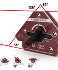 YesWelder switchable welding magnet; triangular red holding magnet with 176 lb pull and on/off arrow switch.