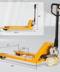 Heavy Duty Manual Pallet Jack Truck 6600 Lbs Capacity with measured dimensions for warehouse use.