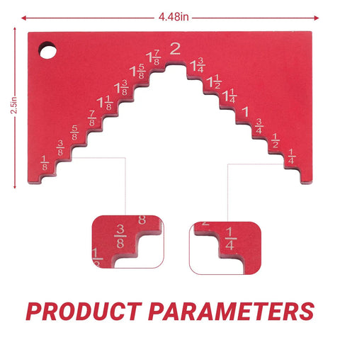 Heavy Duty Aluminum Table Saw Height Gauge And Depth Gauge For Quick Alignment And Calibration On Saws Routers And Bench Planes Red Anodized Finish Pro Grade Durability And Reliability with measurements shown