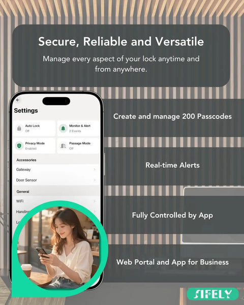 Settings screen of app for Keyless Entry Keypad Smart Door Lock With Handle And Knob Five Ways To Unlock Digital Deadbolt.