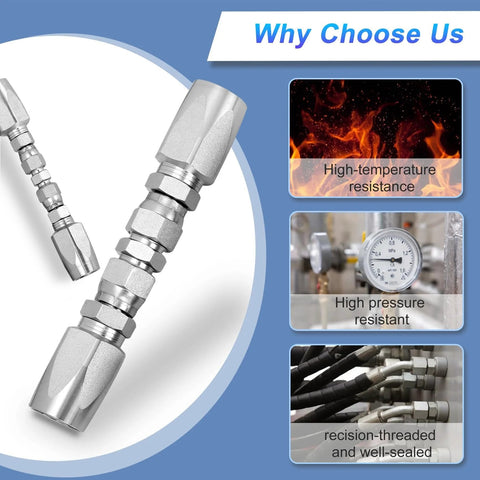 Front view of a 4-piece reusable hydraulic hose repair kit with metal fittings for 1/4–1/2 inch hose inner diameters