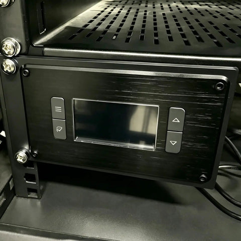 Hella Sturdy 19 Inch Server Rack Mount Plate For AC Infinity Controller 2 Bracket With M3 Screw Hardware, showcasing control panel in network cabinet.