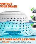 Universal Silicone Bathtub Drain Strainer With Tall Dome Design For Quick Shower Hair Catcher And Jewelry Protection No Sweat Setup Fits Standard US Sizes Like A Glove And Keeps Your Drains Clear, shown over water.