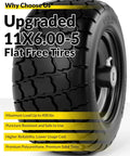 Flat Free Lawn Mower Tire and Wheel Set 11 By 6.00 By 5 Front Solid Tires for Zero Turn Mowers, Heavy Duty 400 Lb Load, side view